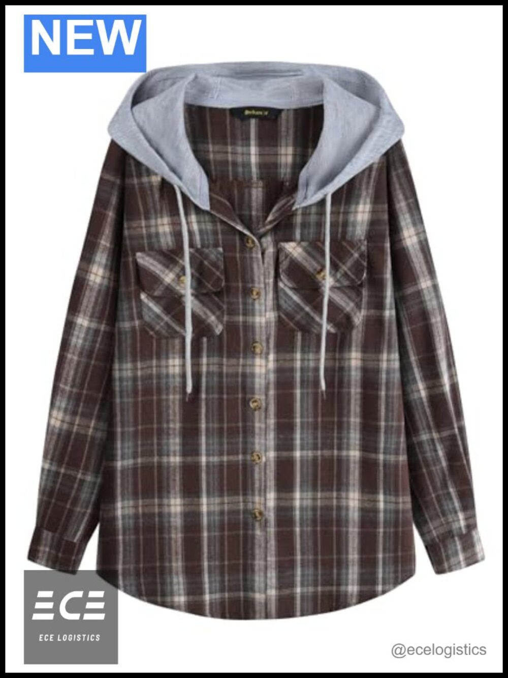 Womens Flannel Hoodie Plaid Button Down Long Sleeve Casual Cotton Shirt